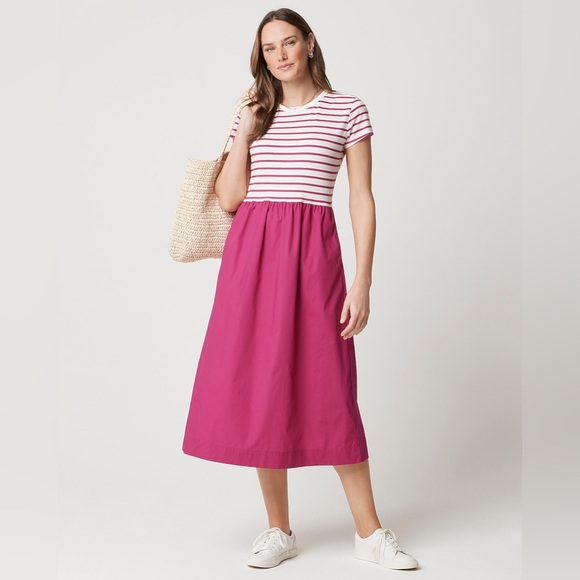 J. Crew Dresses & Skirts - J.Crew Preppy Pink Stripe Knit Mixy Midi Dress Pockets NWT Size Medium Spring